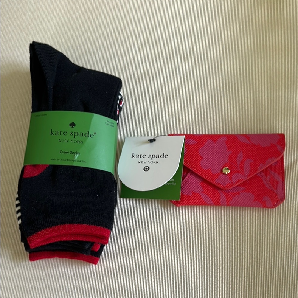 Kate Spade Bundle with Card Case and 3 pair casual crew socks nwt